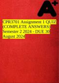 CPR3701 Assignment 1 QUIZ (COMPLETE ANSWERS) Semester 2 2024 - DUE 30 August 2024