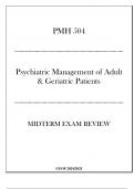 (UOP) PMH 504 Psychiatric Management of Adult & Geriatric Patients - Midterm Exam Review