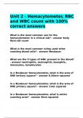 Unit 2 - Hemacytometer, RBC and WBC count with 100- correct answers.