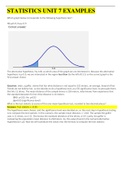 STATISTICS UNIT 7 EXAMPLES QUESTIONS&ANSWERS GRADED