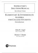 Elementary and Intermediate Algebra for College Students 5th Edition by Allen R. Angel SOLUTION