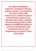 TEST BANK FOR BRUNNER & SUDDARTH'S TEXTBOOK OF MEDICAL-SURGICAL NURSING, 15TH EDITION BY DR. JANICE L HINKLE, ISBN: 9781975161033 | COMPLETE GUIDE A+ QUESTIONS AND COMPLETE WELL EXPLAINED 100% CORRECT ANSWERS  WITH RATIONALES ALREADY PASSED  VERIFIED B