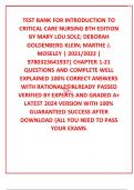 TEST BANK FOR INTRODUCTION TO CRITICAL CARE NURSING 8TH EDITION BY MARY LOU SOLE; DEBORAH GOLDENBERG KLEIN; MARTHE J. MOSELEY | 2021/2022 | 9780323641937| CHAPTER 1-21 QUESTIONS AND COMPLETE WELL EXPLAINED 100% CORRECT ANSWERS  WITH RATIONALES ALREADY PAS