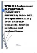 TPN2601 Assignment 50 PORTFOLIO (COMPLETE ANSWERS) 2024 - DUE 20 September 2024 ; 100% TRUSTED Complete, trusted solutions and explanations. 