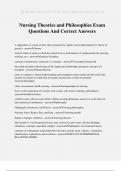 Nursing Theories and Philosophies Exam Questions And Correct Answers