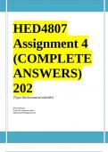 HED4807 Assignment 4 (COMPLETE ANSWERS) 2024 - DUE 2024 ; 100% TRUSTED Complete, trusted solutions and explanations. Ensure your success with us .... 