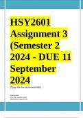 HSY2601 Assignment 3 (COMPLETE ANSWERS) Semester 2 2024 - DUE 11 September 2024, ; 100% TRUSTED Complete, trusted solutions and explanations. Ensure your success with us ...