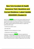 New York Accident & Health Insurance Test | Questions and Correct Solutions | Latest Update 2024/2025 | Graded A+