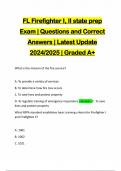 FL Firefighter I, II state prep Exam | Questions and Correct Answers | Latest Update 2024/2025 | Graded A+