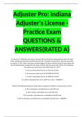 Adjuster Pro: Indiana Adjuster's License - Practice Exam QUESTIONS & ANSWERS(RATED A)