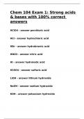 Chem 104 Exam 1 Strong acids & bases with 100- correct answers.