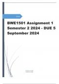 BWE1501 ASSIGNMENT 1 (COMPLETE ANSWERS) SEMESTER 2 2024 - DUE 5 SEPTEMBER 2024