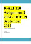 R-ALI 110 Assignment 2 Full Solutions 2024 - DUE 19 September 2024 ;100 % TRUSTED workings, Expert Solved, Explanations and Solutions......... 