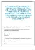 CLEP AMERICAN GOVERNMENT - ULTIMATE EXAM 2024-2025 WITH  ACTUAL CORRECT QUESTIONS AND  VERIFIED DETAILED ANSWERS  |FREQUENTLY TESTED QUESTIONS  AND SOLUTIONS |ALREADY GRADED  A+|NEWEST|GUARANTEED PASS  |LATEST UPDATE