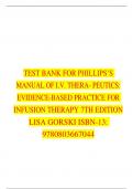 TEST BANK FOR PHILLIPS’S MANUAL OF I.V. THERA- PEUTICS EVIDENCE-BASED PRACTICE FOR INFUSION THERAPY 7TH EDITION LISA GORSKI ISBN-13 9780803667044.