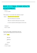 NUR 211 FINAL EXAM HEALTH ASSESSMENT. | VERIFIED SOLUTION 