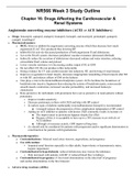 NR566 Week 3 Study Outline Chapter 16: Drugs Affecting the Cardiovascular & Renal Systems