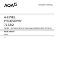A-LEVEL PHILOSOPHY   7172/2 PAPER 2 METAPHYSICS OF GOD AND METAPHYSICS OF MIND Mark scheme