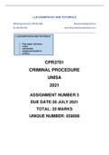 CPR3701 ASSIGNMENT 3 MEMO 2021 SUPER SEMESTER UNISA