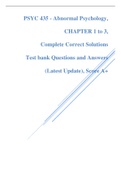 PSYC 435 - Abnormal Psychology, CHAPTER 1 to 3, Complete Correct Solutions Test bank Questions and Answers (latest Update), Score A+