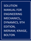 SOLUTION MANUAL FOR ENGINEERING MECHANICS,, DYNAMICS, 9TH EDITION, MERIAM, KRAIGE, BOLTON.