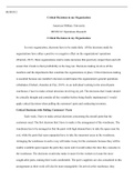 BUSN312  Wk  1  Essay.docx  BUSN312  Critical Decisions in my Organization  American Military University BUSN312: Operations Research   Critical Decisions in my Organization  In every organization, decisions have to be made daily. All the decisions made b