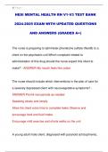 HESI MENTAL HEALTH RN V1-V3 TEST BANK  2024-2025 EXAM WITH UPDATED QUESTIONS  AND ANSWERS (GRADED A+) 