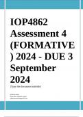 IOP4862 Assessment 4 (COMPLETE QUESTIONS & ANSWERS) 2024 - DUE 3 September 2024 ;100 % TRUSTED workings, Expert Solved, Explanations and Solutions. 