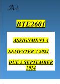 BTE2601 Assignment 4 COMPLETE ANSWERS) 2024  - DUE 5 September 2024.