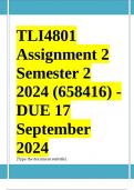 TLI4801 Assignment 2 Semester 2 2024 (Unique No. 658416) - DUE 17 September 2024 ;100 % TRUSTED workings, Expert Solved, Explanations and Solutions. Assignment 02 – Semester 2 