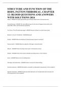 STRUCTURE AND FUNCTION OF THE BODY, PATTON/THIBODEAU, CHAPTER 12: BLOOD QUESTIONS AND ANSWERS WITH SOLUTIONS 2024