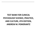 TEST BANK FOR CLINICAL PSYCHOLOGY SCIENCE, PRACTICE, AND CULTURE, 4TH EDITION, ANDREW M. POMERANTZ