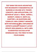 TEST BANK FOR DAVIS ADVANTAGE FOR WILKINSON'S FUNDAMENTALS OF NURSING (2 VOLUME SET): THEORY, CONCEPTS, AND APPLICATIONS, 5TH EDITION BY LESLIE S. TREAS , KAREN L. BARNETT, MABLE H. SMITH ALL CHAPTERS 1-46 QUESTIONS AND COMPLETE 100% CORRECT ANSWERS WI