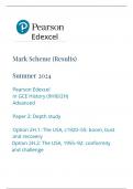 Mark Scheme (Results) Summer 2024 Pearson Edexcel In GCE History (9HI0/2H) Advanced Paper 2: Depth study Option 2H.1: The USA, c1920–55: boom, bust and recovery Option 2H.2: The USA, 1955–92: conformity and challenge