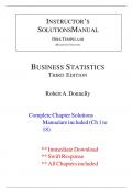 Test Bank For Business Statistics 3rd Edition By Robert A. Donnelly (All Chapters, 100% original verified, A+ Grade)