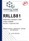 RRLLB81 Assignment 3 FINAL DRAFT (DETAILED ANSWERS) Semester 2 2024 