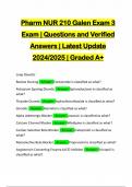 Pharm NUR 210 Galen Exam 3 Exam | Questions and Verified Answers | Latest Update 2024/2025 | Graded A+