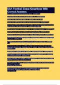 USA Football Exam Questions With Correct Answers 1 in _ children have experienced sexual abuse - ANSWER-10  .a concussion is only serious if the athlete blacks out - ANSWER-False  .Access to an AED has been shown to - ANSWER-all of the above  .Access to a