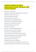 Outback Steakhouse Menu Abbreviations Exam Questions with Correct Answers