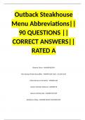 Outback Steakhouse Menu Abbreviations|| 90 QUESTIONS || CORRECT ANSWERS|| RATED A