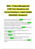 WGU - Project Management C783 Test | Questions and Correct Solutions | Latest Update 2024/2025 | Graded A+