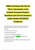 FEMA Final Exam ICS 100: IS- 100.C: Introduction to the Incident Command System | Questions and Correct Answers | Latest Update 2024/2025 | Graded A+