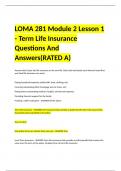 LOMA 281 Module 2 Lesson 1 - Term Life Insurance Questions And Answers(RATED A)