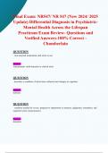 Final Exam: NR547/ NR 547 (New 2024/ 2025 Update) Differential Diagnosis in Psychiatric-   Mental Health Across the Lifespan Practicum Exam Review- Questions and  Verified Answers-100% Correct - Chamberlain 