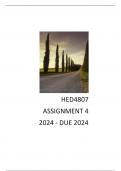 HED4807 Assignment 4 (COMPLETE ANSWERS) 2024 - DUE 9 October 2024 ; 100- TRUSTED Complete, trusted solutions