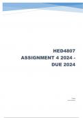 HED4807 Assignment 4 (COMPLETE ANSWERS) 2024 - DUE 9 October  2024 ; 100% TRUSTED Complete, trusted solutions and explanations.7