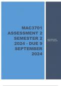 MAC3701 Assessment 2 (COMPLETE QUESTIONS & ANSWERS) Semester 2 2024 - DUE 9 September 20244