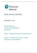 Mark Scheme (Results) Summer 2024 Pearson Edexcel In GCE History (9HI0/1C) Advanced Paper 1: Breadth study with interpretations Option 1C: Britain,1625-1701: conflict, revolution and settlement