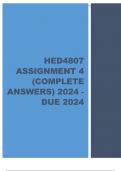 HED4807 Assignment 4 (COMPLETE ANSWERS) 2024 - DUE 9 October 2024 ; 100- TRUSTED Complete,