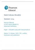 Mark Scheme (Results) Summer 2024 Pearson Edexcel In GCE History (8HI0/1C) Advanced Subsidiary Paper 1: Breadth study with interpretations Option 1C: Britain, 1625-1701: conflict, revolution and settlement